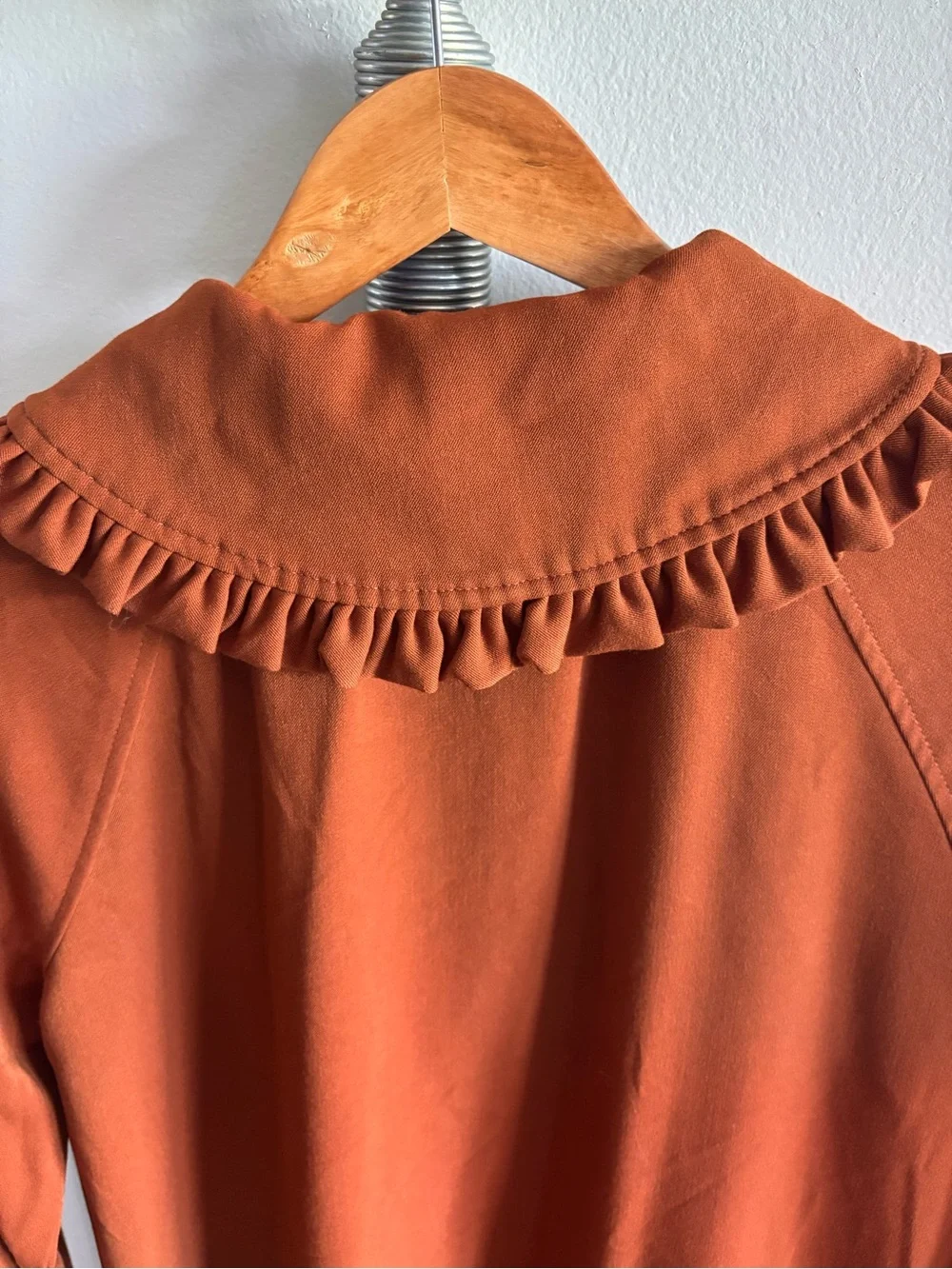 LC Lauren Conrad Rust Ruffle Collar Trench Coat